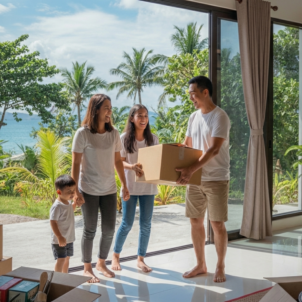 Filipino family enjoying their custom-built modern island home in Palawan